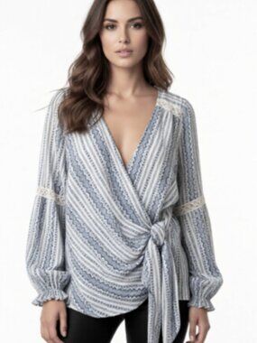 Skies are Blue Long Sleeve Boho Top Blouse Shirt Oversized XS